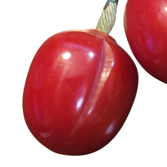 Vintage Bakelite Cherry Brooch Pin Red Cherries Green Leaf Design Retro Fruit - Picture 8 of 14